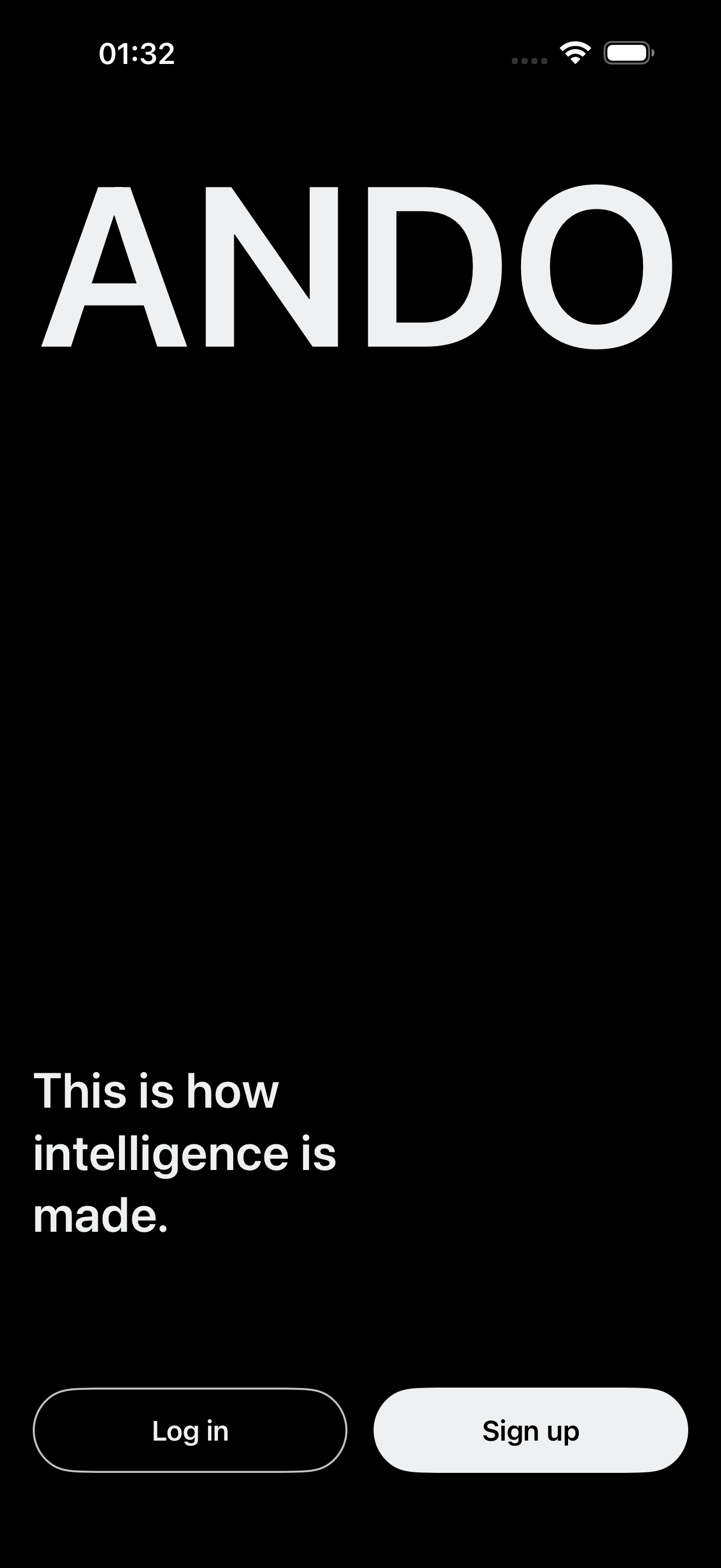 Ando iOS landing screen